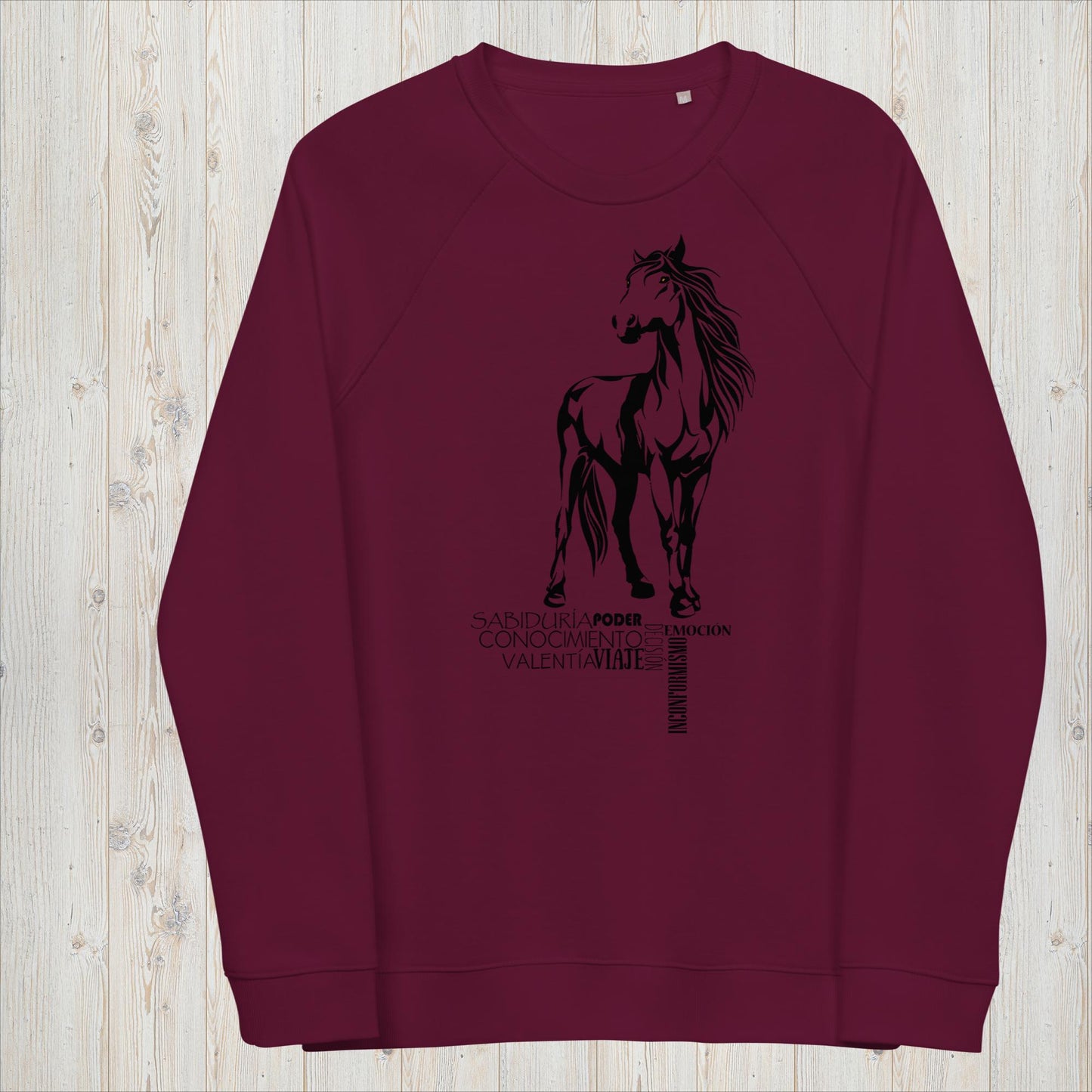 Sudadera orgánica unisex CABALLO - Viaje, valentía y rebeldía