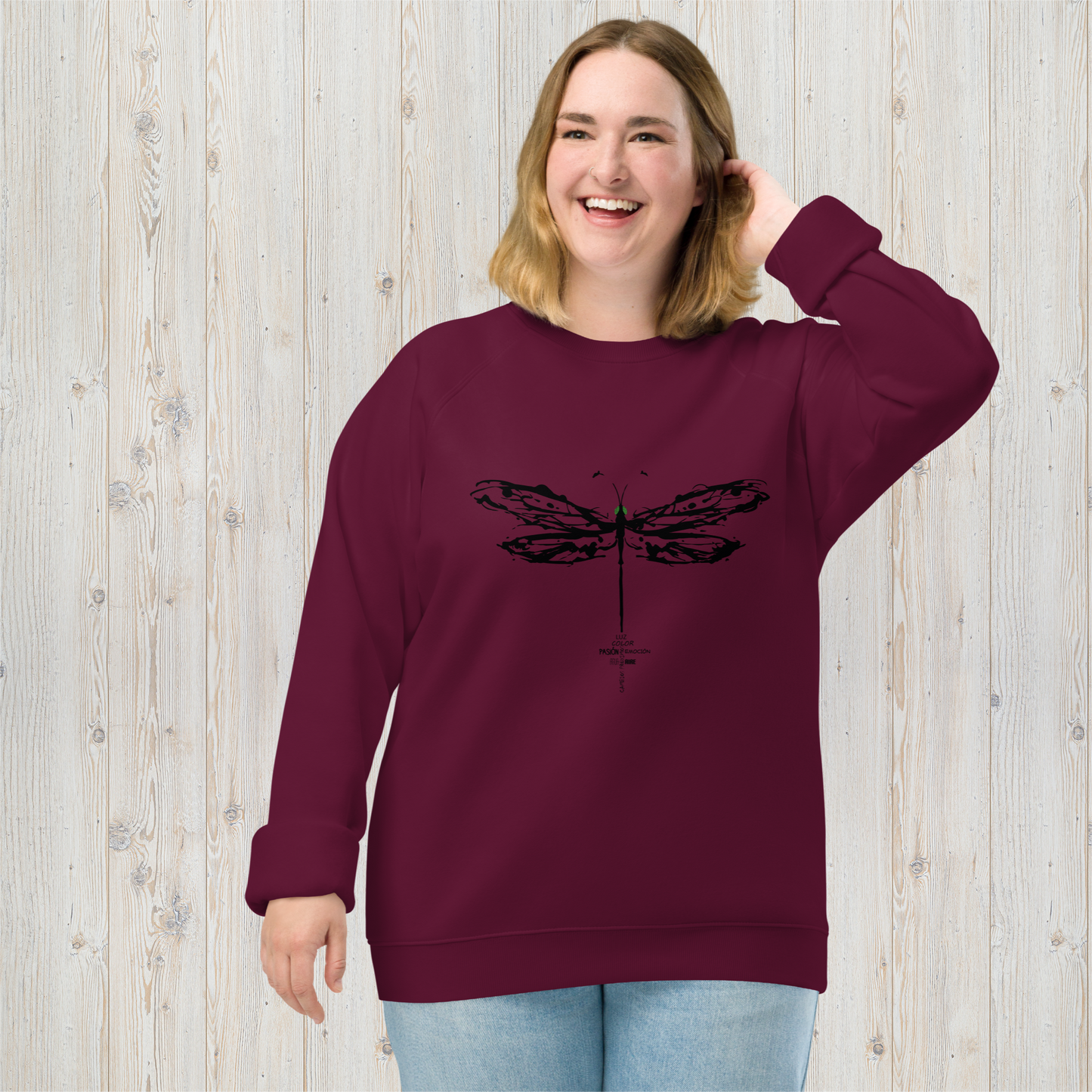 Sudadera orgánica unisex LIBÉLULA - Transformación, equilibrio y belleza