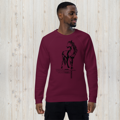 Sudadera orgánica unisex CABALLO - Viaje, valentía y rebeldía