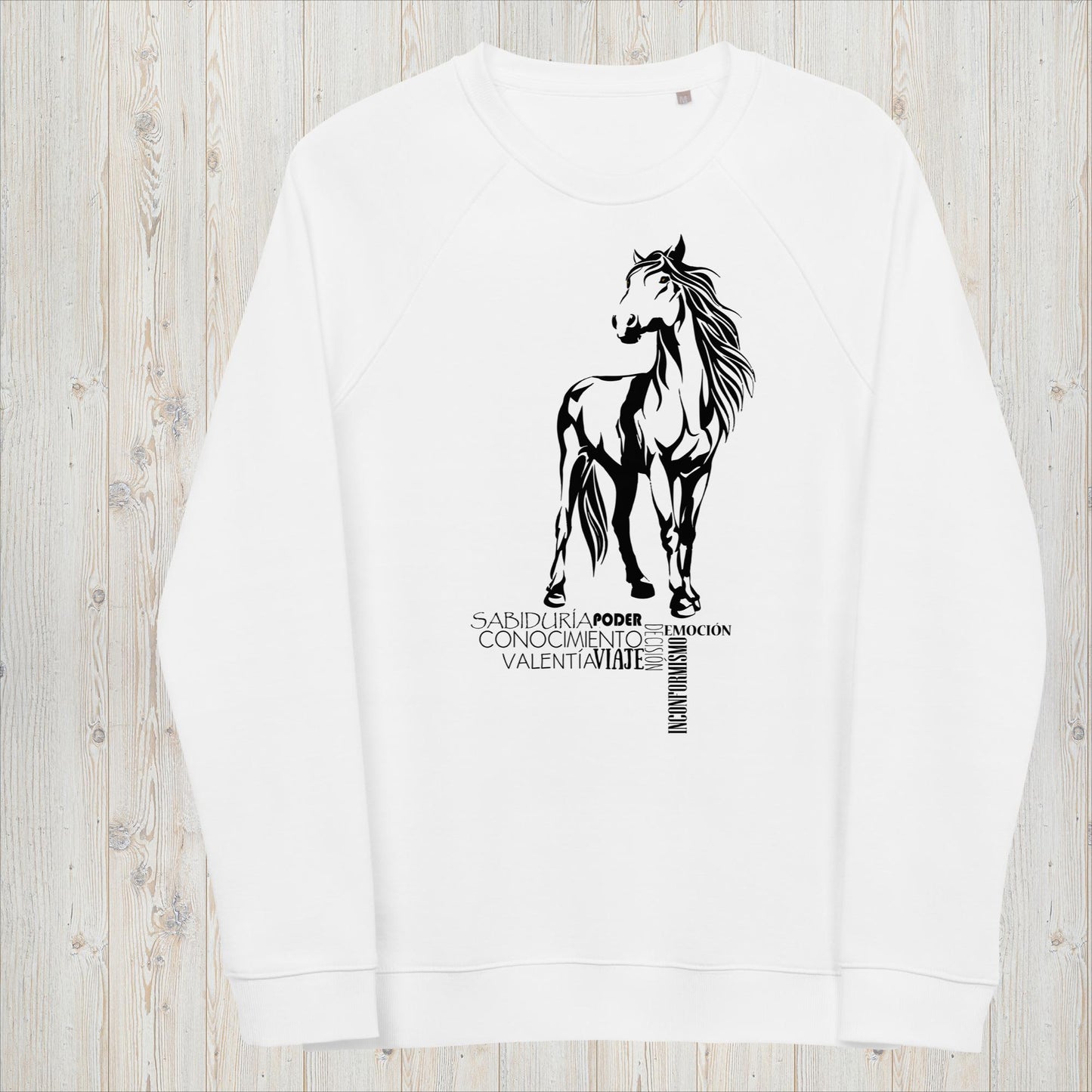 Sudadera orgánica unisex CABALLO - Viaje, valentía y rebeldía